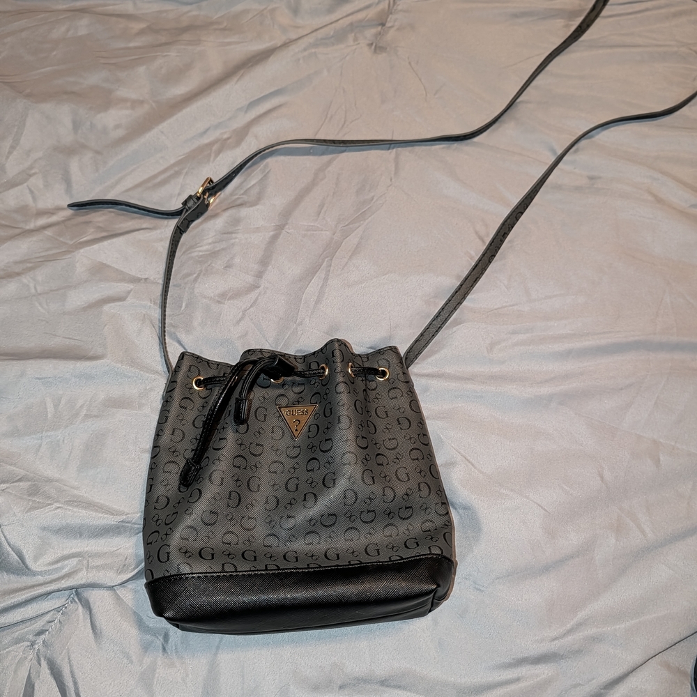 GUESS Black Logo Drawstring Bucket Bag